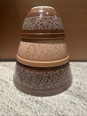 Set of 3 Vintage PYREX WOODLAND Nesting Mixing Bowls  #401 #402 #403 - Very Good